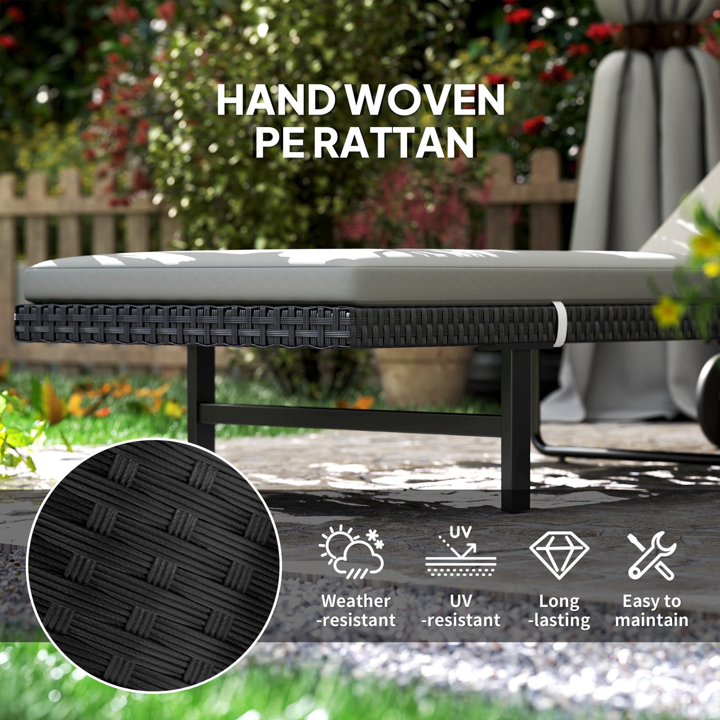 Outsunny Synthetic Rattan Garden Lounge Chair with 5-Level Adjustable Backrest, Castors and Cushion, Grey