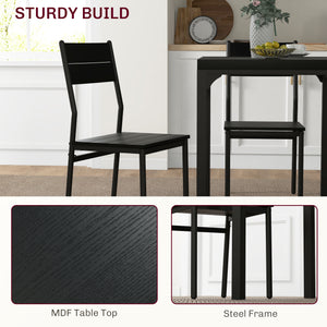 Ensemble table et chaises pour 2 personnes, 3 pièces, avec pieds en métal, noir.