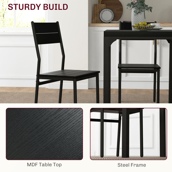 Ensemble table et chaises pour 2 personnes, 3 pièces, avec pieds en métal, noir.