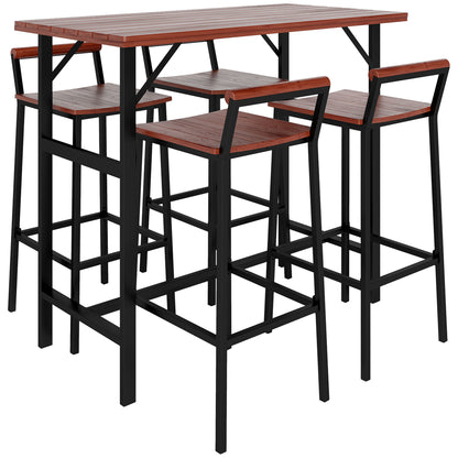 Ensemble de bar Outsunny 5 pièces avec table de 119 cm et 4 tabourets de bar, pour jardin, balcon, véranda, piscine, pelouse, marron