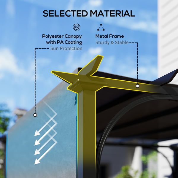Pergola rétractable 10' x 10', protection solaire UPF50+, structure en métal, gris foncé