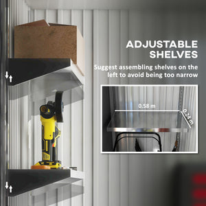 Abri de jardin en acier avec étagère réglable, serrure et gants, gris foncé