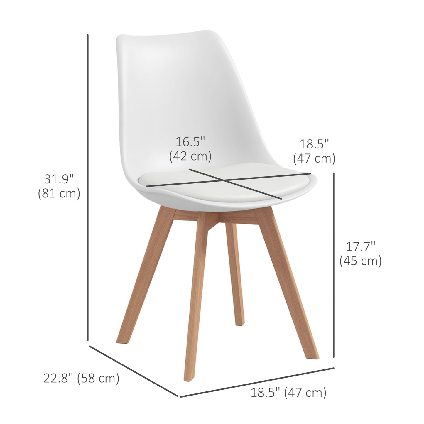 Lot de 4 chaises de salle à manger modernes en bois d'hévéa avec coussin en cuir synthétique, blanc