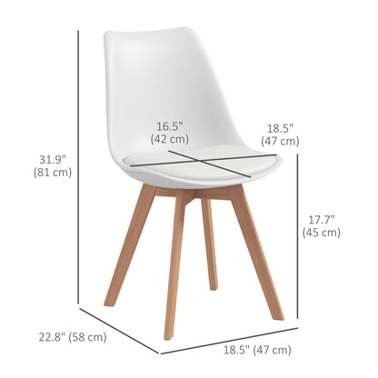 Lot de 4 chaises de salle à manger modernes en bois d'hévéa avec coussin en cuir synthétique, blanc