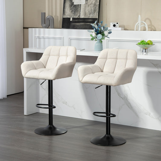 Lot de 2 tabourets de bar réglables, pivotants, capitonnés, en lin, avec repose-pieds et accoudoirs, gris