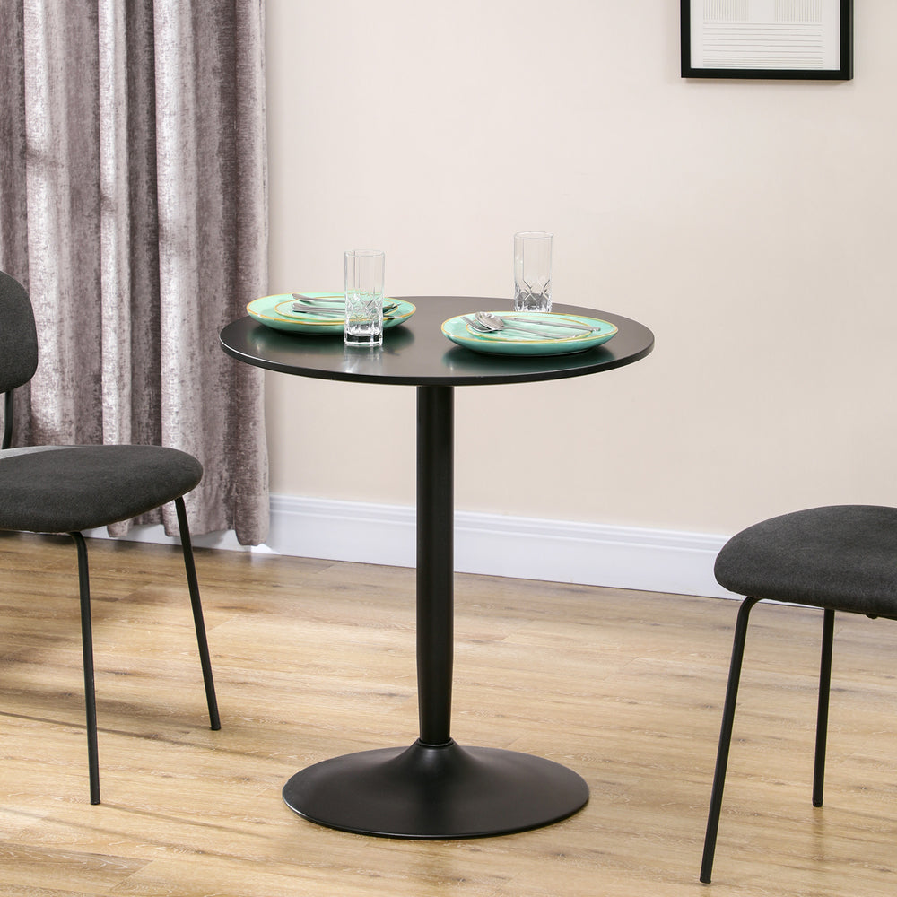Modern kitchen table for 2 people, round table with steel base for living room or dining room, black