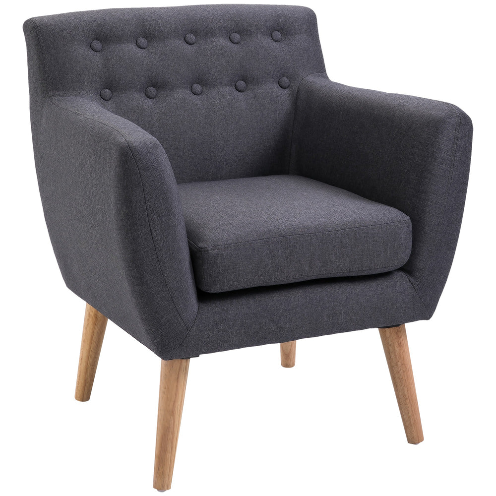 Fauteuil d'appoint en lin avec structure en bois et rembourrage épais, gris foncé
