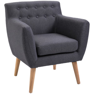 Fauteuil d'appoint en lin avec structure en bois et rembourrage épais, gris foncé