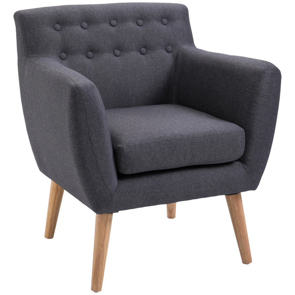 Fauteuil d'appoint en lin avec structure en bois et rembourrage épais, gris foncé