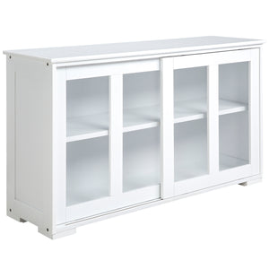 Modern kitchen sideboard with sliding glass door, white