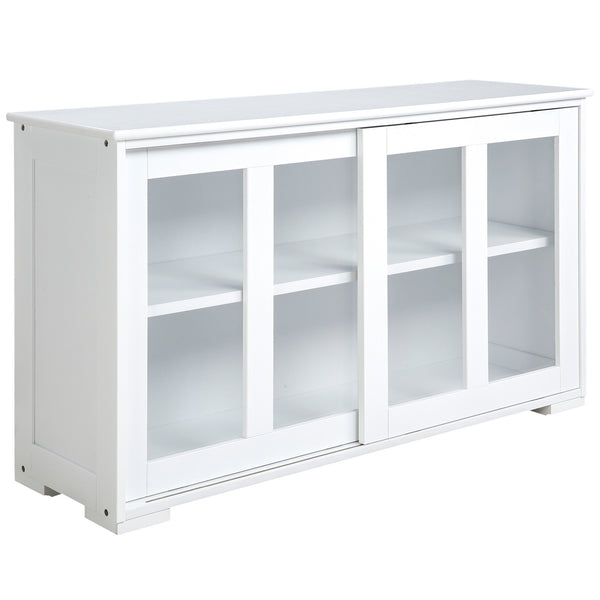 Modern kitchen sideboard with sliding glass door, white