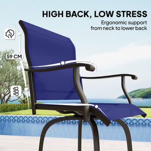 Outdoor Bar Stools Set of 2, Swivel Bar Height Chairs with High Back, Curved Armrests and Steel Frame, Navy Blue