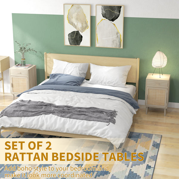 Lot de 2 tables de chevet bohèmes avec tiroir en chêne