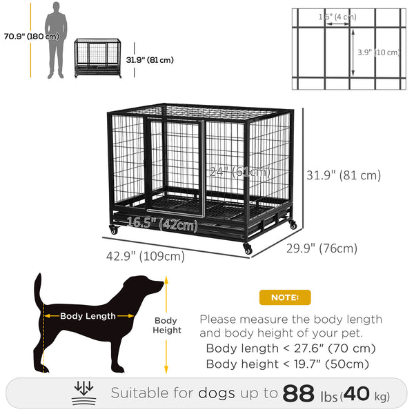 Cage robuste avec deux portes et roues verrouillables