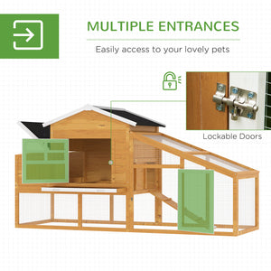 79" Wooden Chicken Coop, Outdoor Hen House, Poultry Habitat with Removable Tray, Nesting Box, Run, Ramp, Brown
