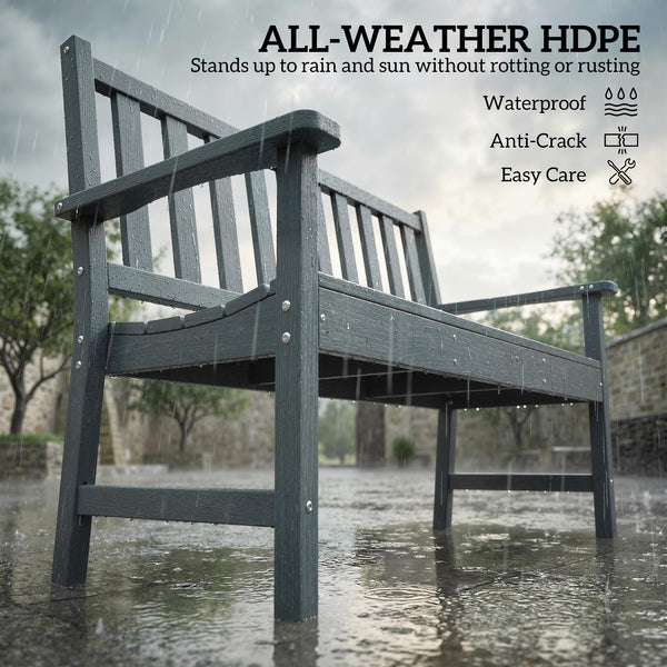 Banc d'extérieur résistant aux intempéries en PEHD, assise à lattes pour 2 personnes