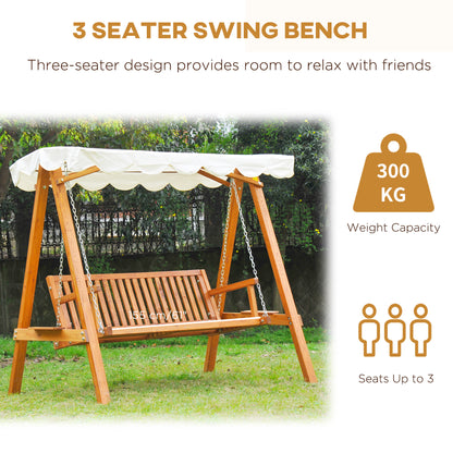 Swing Seat with Canopy, Outdoor Wooden Bench for Garden, Poolside and Backyard