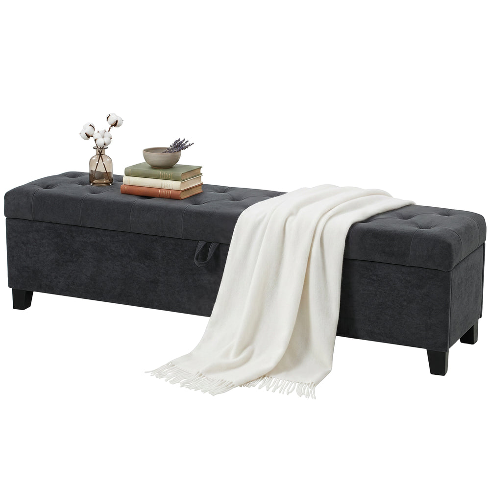 63" Upholstered Velvet Storage Bench, Dark Grey
