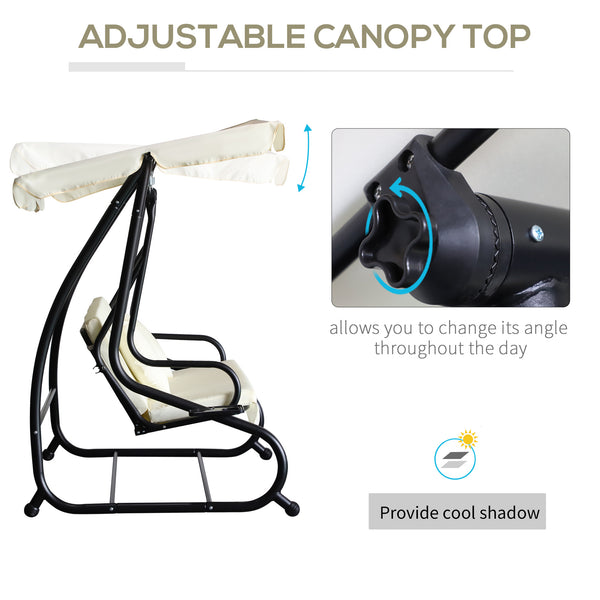 Balancelle 3 places convertible en lit rembourré avec auvent et oreiller