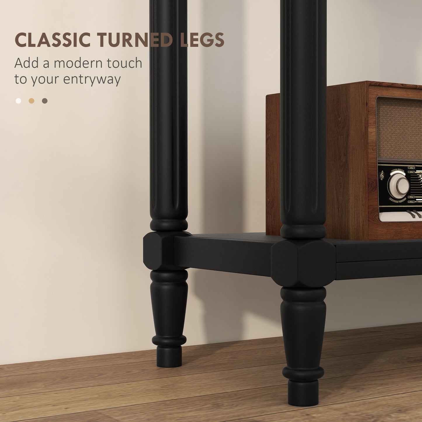 Console d'entrée moderne avec 2 tiroirs, étagère de rangement, noir