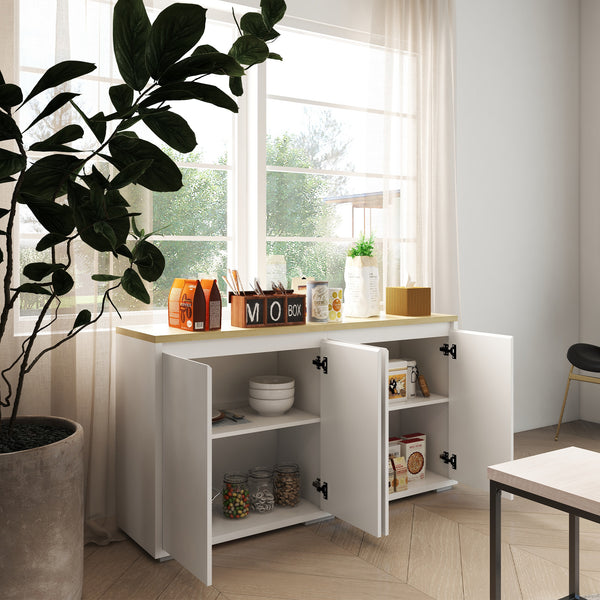 Buffet avec 4 portes et étagères réglables pour cuisine, salon ou entrée, blanc