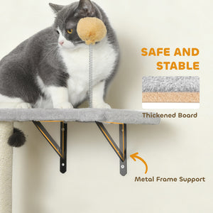 Mur d'escalade pour chats avec griffoirs, niche, hamac et perchoirs, gris clair