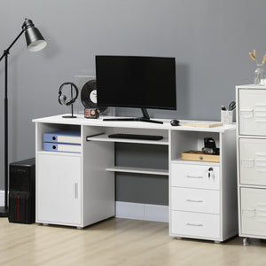 Bureau d'ordinateur avec plateau pour clavier et tiroirs, blanc