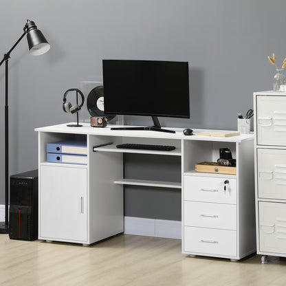 Bureau d'ordinateur avec plateau pour clavier et tiroirs, blanc