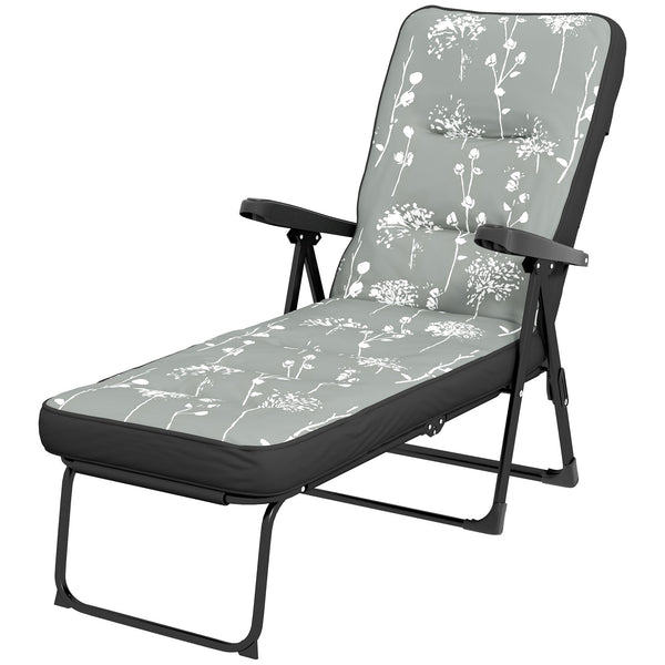 Fauteuil avec coussin rembourré pliant et inclinable, gris