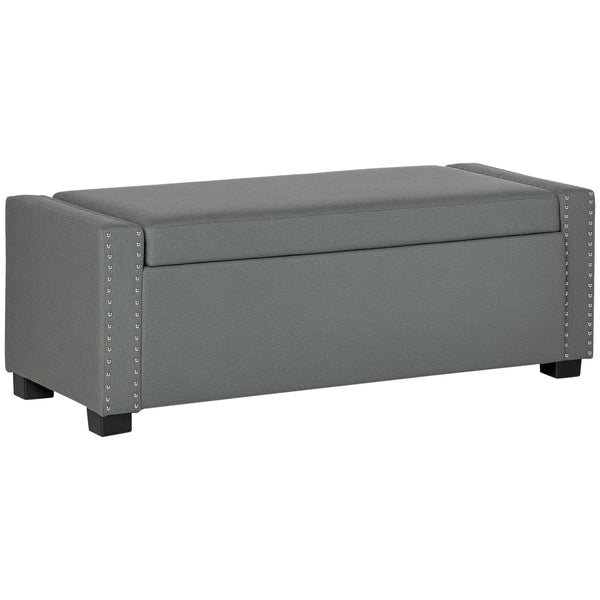 Banc de rangement rabattable rembourré en tissu, gris clair