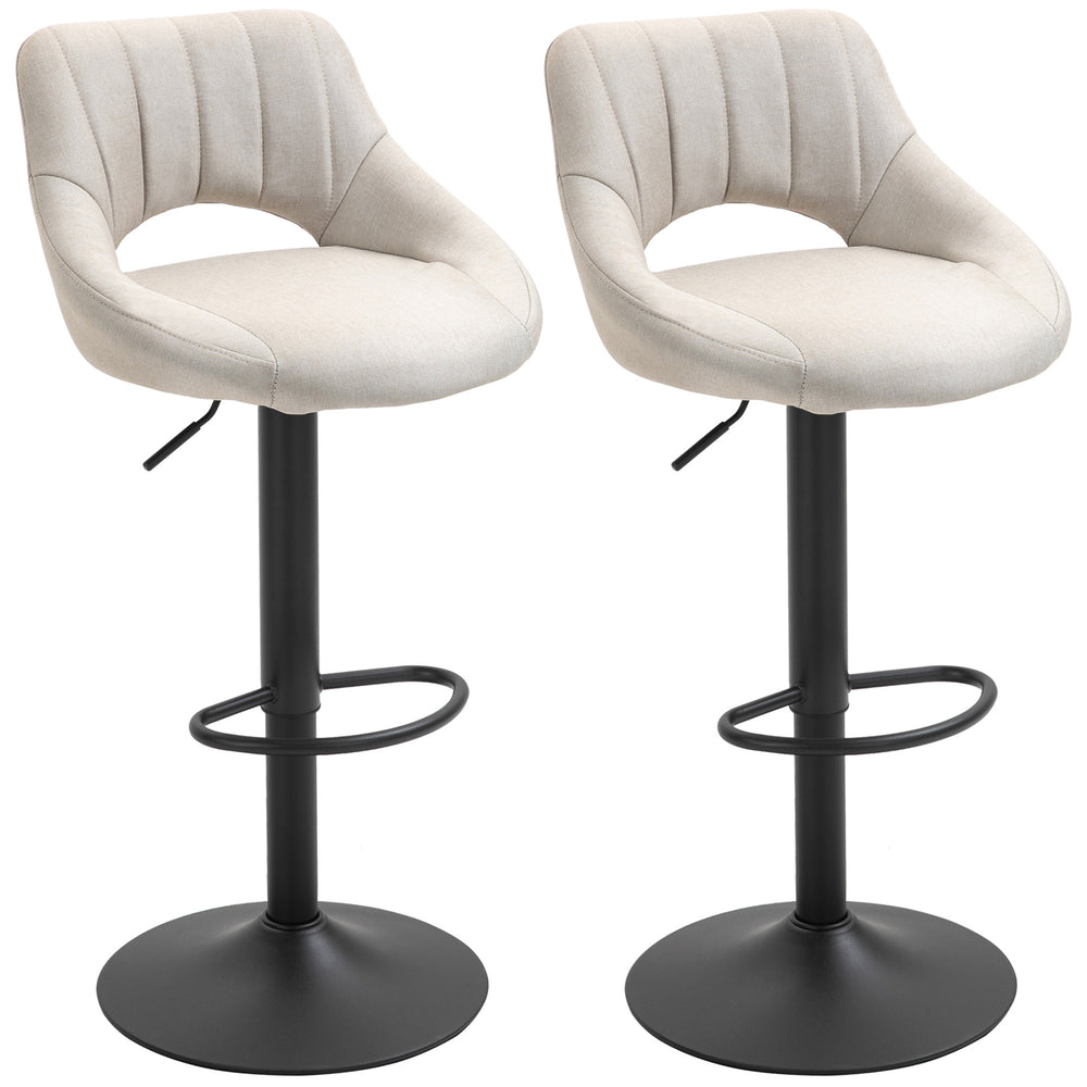 Lot de 2 tabourets de bar pivotants et réglables en hauteur, avec revêtement en lin et repose-pieds, couleur crème