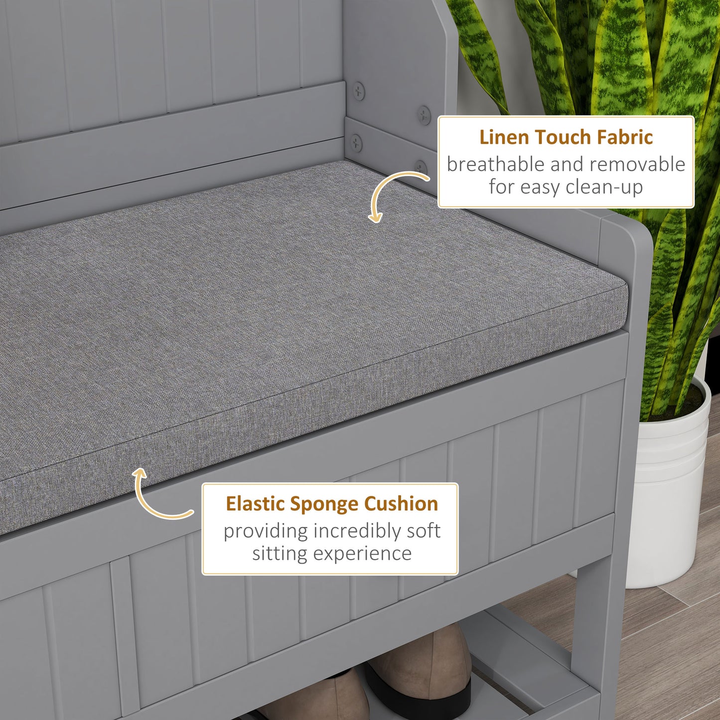HOMCOM Shoe Bench and Coat Rack, Hallway Furniture with Bench and Shoe Storage, Hallway Bench with 4 Hooks, 2 Drawers, 2 Shelves, Grey