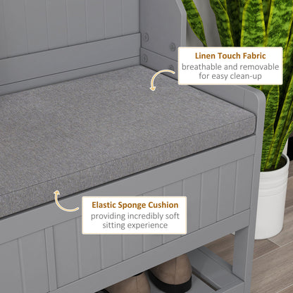HOMCOM Shoe Bench and Coat Rack, Hallway Furniture with Bench and Shoe Storage, Hallway Bench with 4 Hooks, 2 Drawers, 2 Shelves, Grey