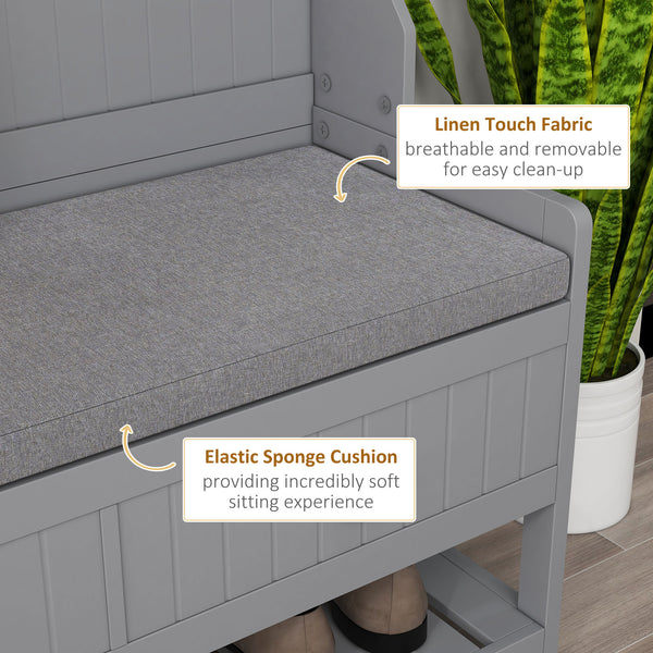 Meuble d'entrée avec banc et rangement à chaussures, banc d'entrée avec 4 crochets, 2 tiroirs, 2 étagères, gris