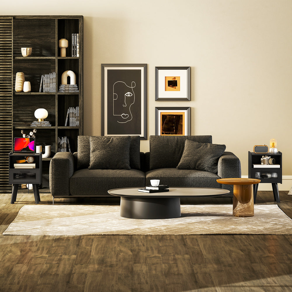 Lot de 2 tables de chevet modernes avec station de charge, noir