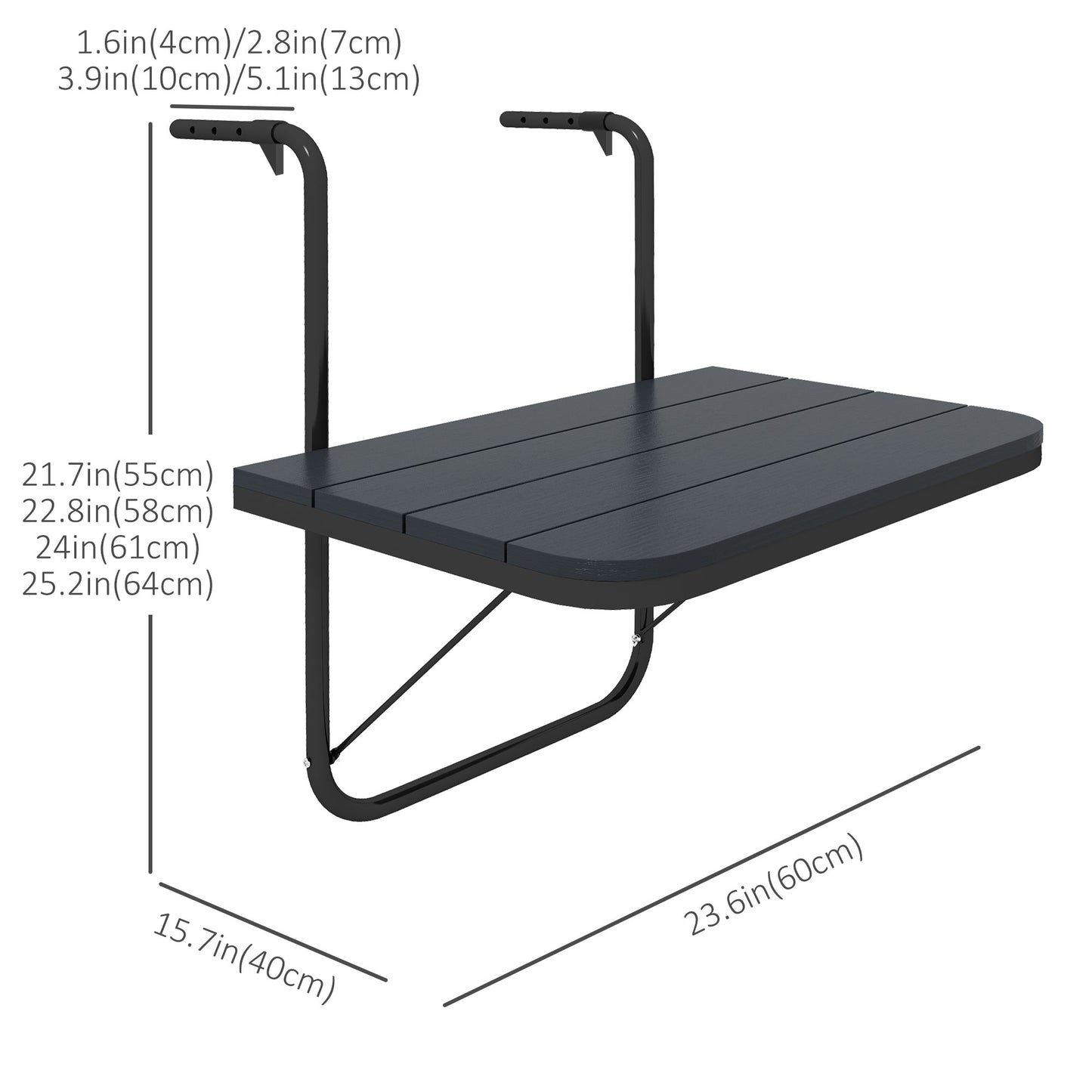 Table suspendue d'extérieur, table de balcon réglable, noir