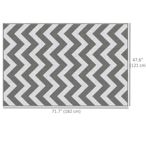 Tapis d'extérieur réversible pour patio, tapis en paille plastique 4' x 6' pour jardin, terrasse, plage, camping, gris et blanc