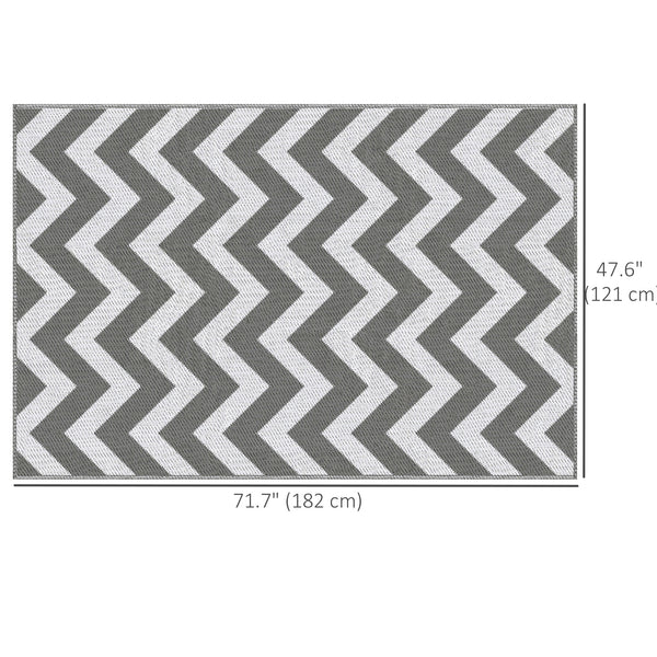 Tapis d'extérieur réversible pour patio, tapis en paille plastique 4' x 6' pour jardin, terrasse, plage, camping, gris et blanc