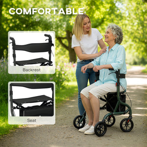 Déambulateur pliable avec siège pour seniors, léger et à roulettes, avec poignées réglables, vert