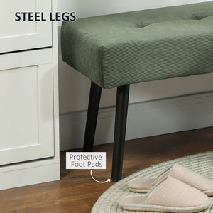 Banc ottoman rembourré en velours côtelé avec pieds en acier, vert
