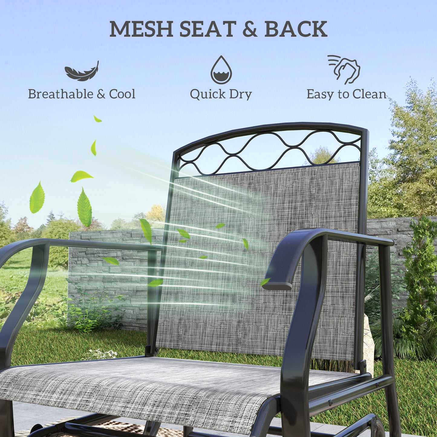 Lot de 2 chaises d'extérieur Outsunny, balancelles de patio avec assise en maille respirante épaisse, dossier haut, structure en acier, gris