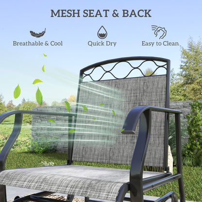 Lot de 2 chaises d'extérieur Outsunny, balancelles de patio avec assise en maille respirante épaisse, dossier haut, structure en acier, gris