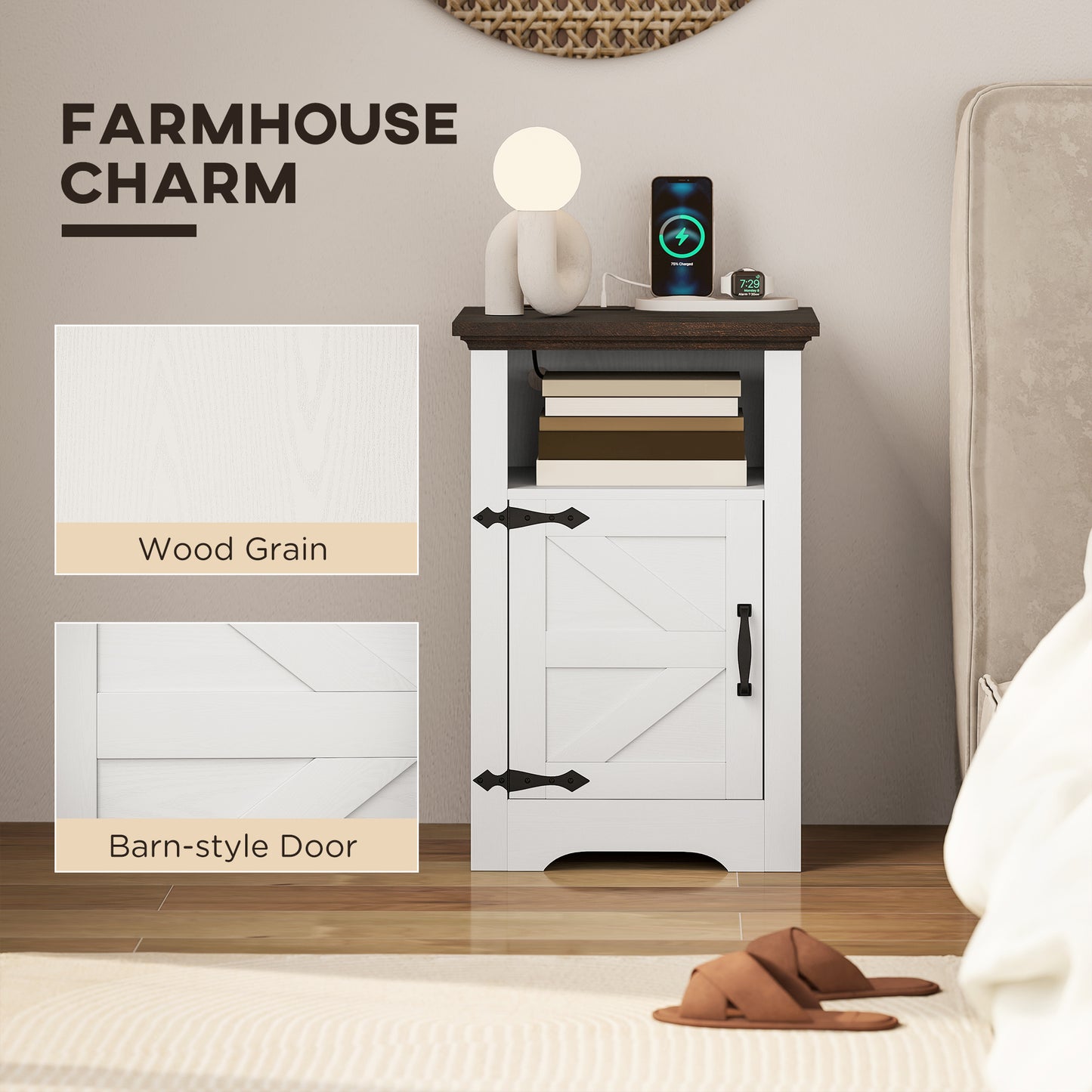 HOMCOM Set of 2 Side Tables, Night Stands with Charging Outlets, White |
