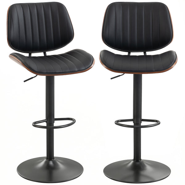 Ensemble de 2 tabourets de bar, pivotants, avec dossier, hauteur réglable, noirs