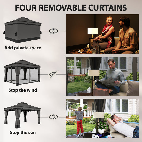 10' x 12' Double Roof Patio Gazebo Canopy, Outdoor Gazebo Shelter with Netting & Curtains, for Garden, Lawn and Deck