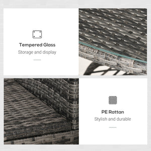 3 Pieces Wicker Patio Furniture Set, Rattan Bistro Set with Glass Top Coffee Table and Cushions, Outdoor Conversation Set for Garden, Porch, Balcony, Mixed Grey