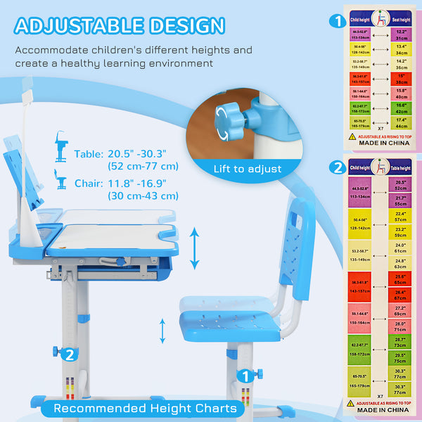 Children's study table with tilting top, blue