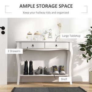 Modern Entryway Console Table with 2 Drawers and Lower Shelf, for Living Room, Hallway, Ivory White