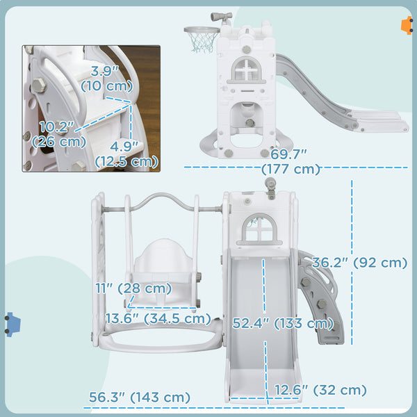 Ensemble de balançoire et toboggan 6 en 1 pour bébé gris