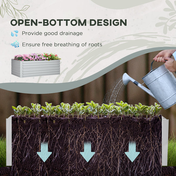 Jardinière surélevée galvanisée en acier avec tiges de renfort, gris clair